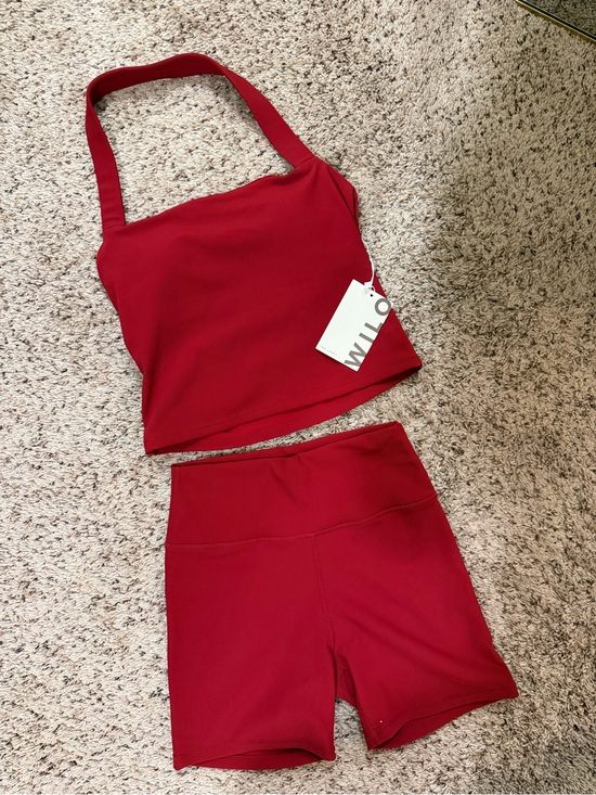 Wilo The Label Other - WILO Red Women's Active Tank & High-Waist Bike Shorts Set